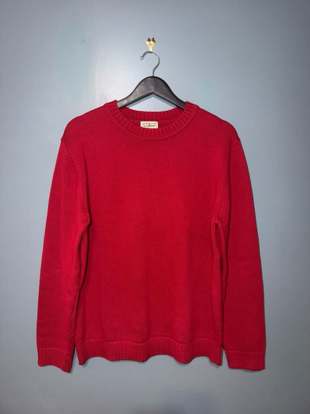 L.L. Bean Men's Red 100% Cotton Crewneck Knit Sweater Size Medium Regular